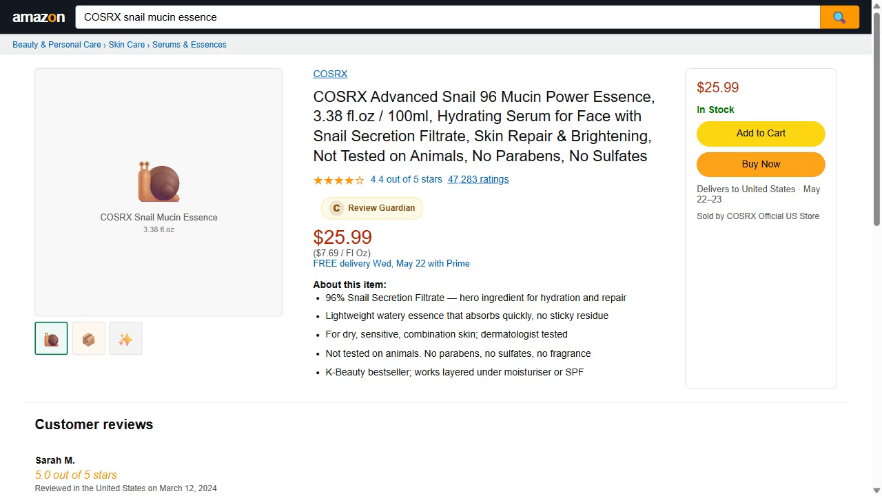 Screenshot of Review Guardian grading Amazon reviews A–F on a product page